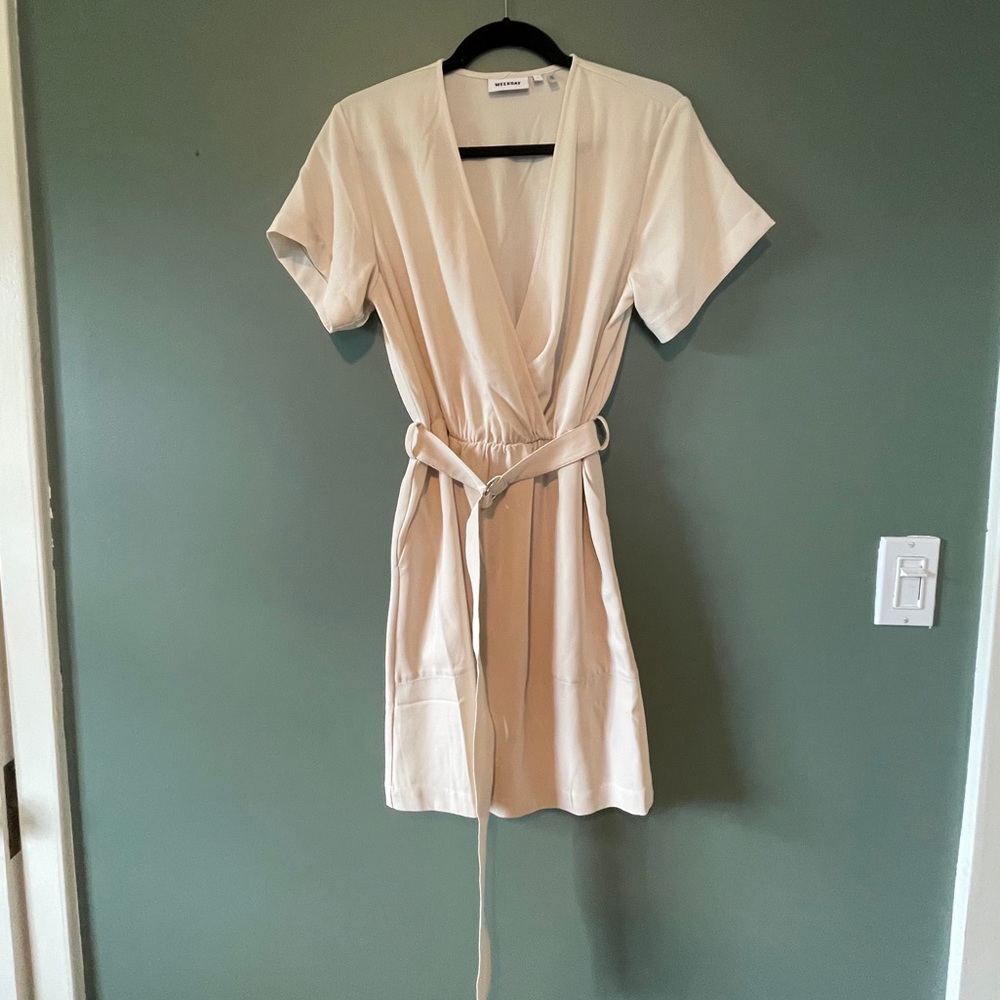 WEEKDAY Cream Belted Wrap Dress | Size S